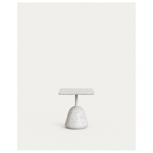 Mesa de centro Saura con sobre de terrazo blanco y pie de terrazo blanco 44x44x48cm - Kave Home