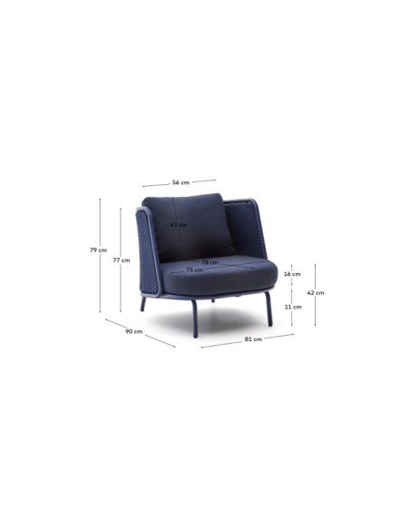 Butaca de exterior Sedalis de aluminio y cuerda azul - Kave Home