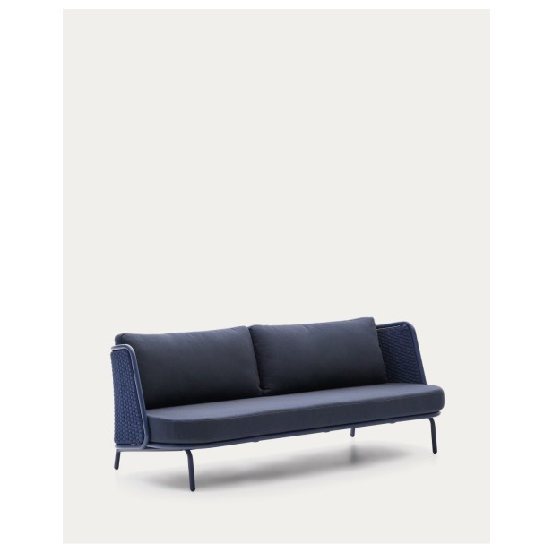 Sofá de 3 plazas de exterior Sedalis de aluminio y cuerda azul 210 cm - Kave Home