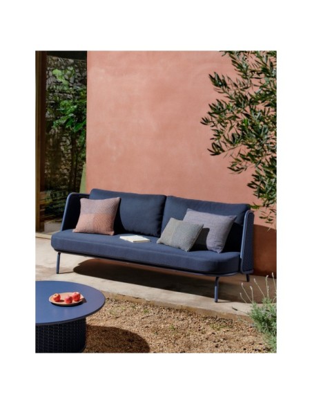 Sofá de 3 plazas de exterior Sedalis de aluminio y cuerda azul 210 cm - Kave Home
