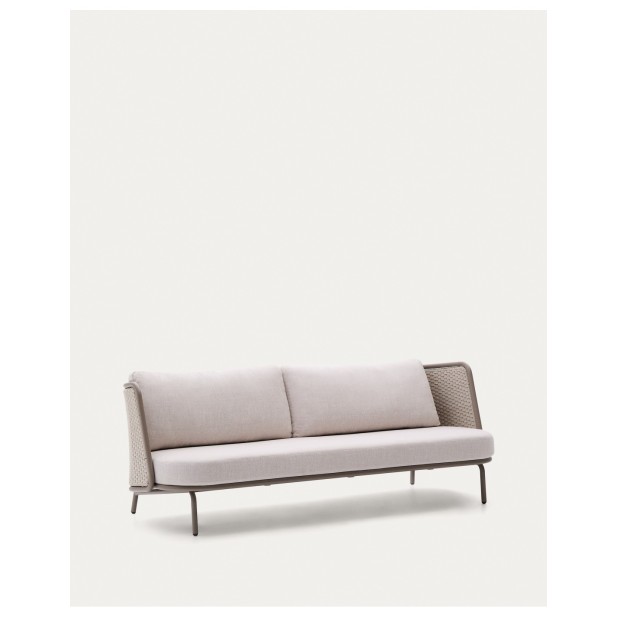 Sofá de 3 plazas de exterior Sedalis de aluminio y cuerda topo 210 cm - Kave Home