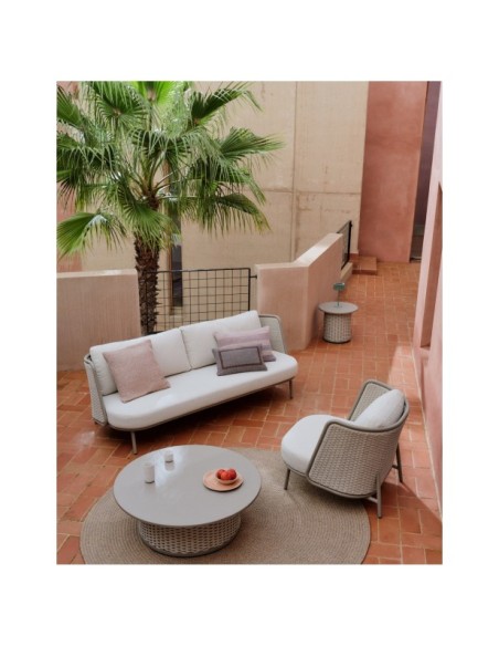 Sofá de 3 plazas de exterior Sedalis de aluminio y cuerda topo 210 cm - Kave Home