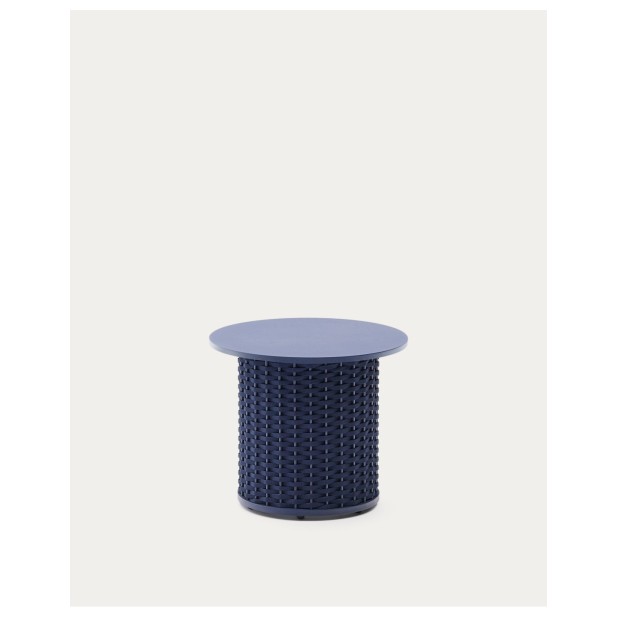 Mesa auxiliar de exterior Sedalis de aluminio y cuerda azul Ø50 cm - Kave Home