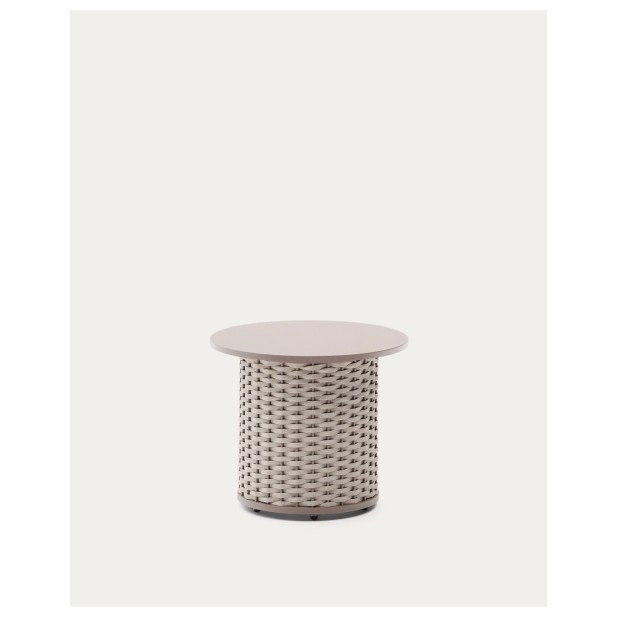 Mesa auxiliar de exterior Sedalis de aluminio y cuerda topo Ø50 cm - Kave Home