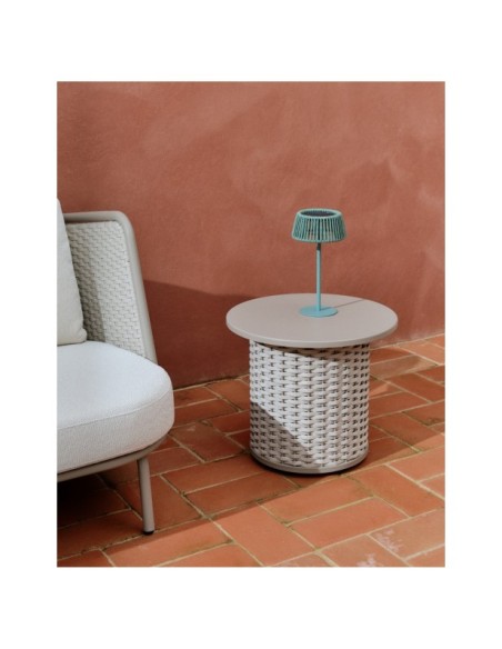 Mesa auxiliar de exterior Sedalis de aluminio y cuerda topo Ø50 cm - Kave Home