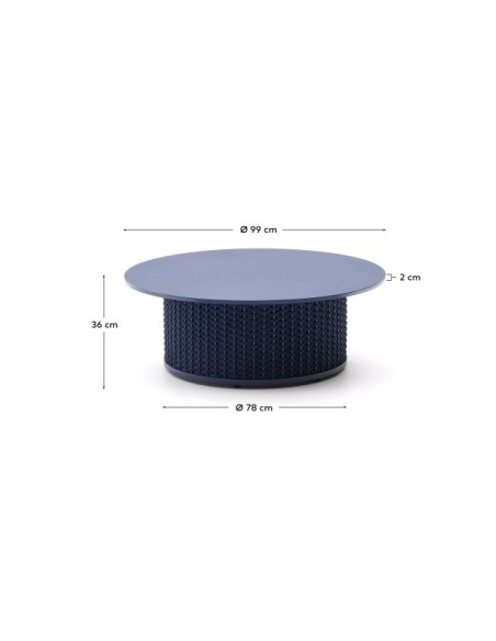 Mesa de centro de exterior Sedalis de aluminio y cuerda azul Ø99 cm - Kave Home