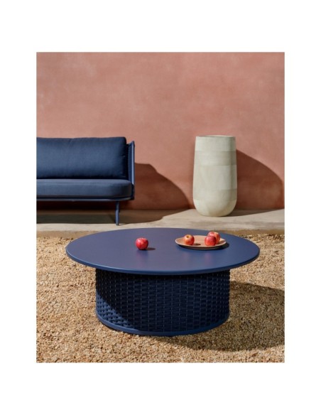 Mesa de centro de exterior Sedalis de aluminio y cuerda azul Ø99 cm - Kave Home