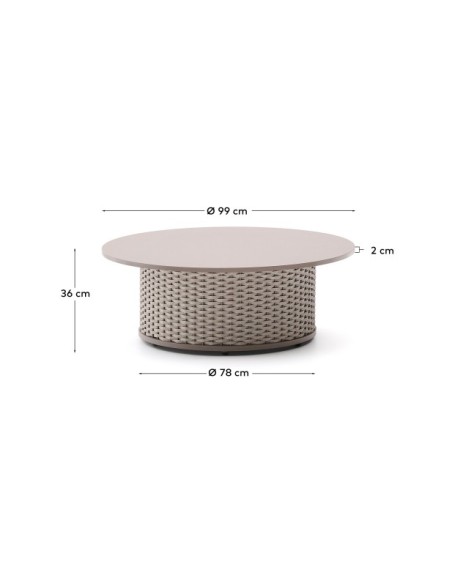 Mesa de centro de exterior Sedalis de aluminio y cuerda topo Ø99 cm - Kave Home