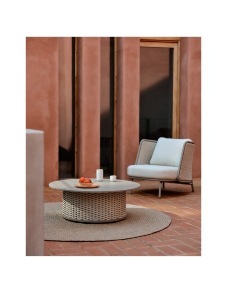 Mesa de centro de exterior Sedalis de aluminio y cuerda topo Ø99 cm - Kave Home