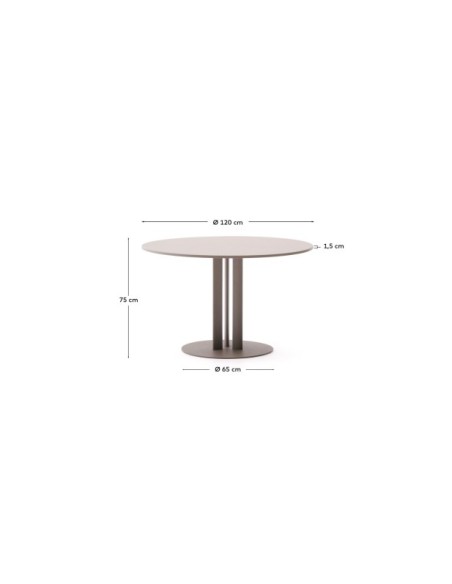 Mesa redonda de exterior Sedalis de acero y sobre de aluminio topo Ø120 cm - Kave Home