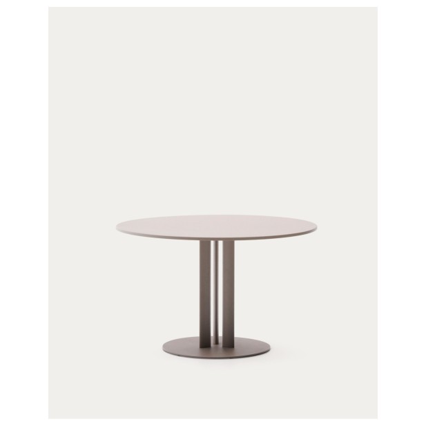 Mesa redonda de exterior Sedalis de acero y sobre de aluminio topo Ø80 cm - Kave Home