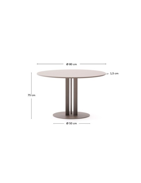 Mesa redonda de exterior Sedalis de acero y sobre de aluminio topo Ø80 cm - Kave Home