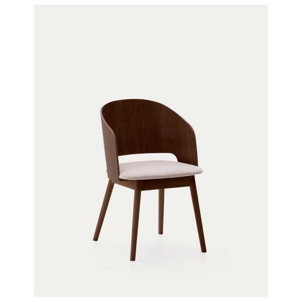 Silla Senoa de chapa de fresno y madera maciza de caucho acabado wengué y chenilla beige - Kave Home