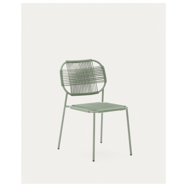 Silla de exterior apilable Talaier de cuerda sintética y acero galvanizado acabado turquesa - Kave Home