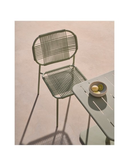 Silla de exterior apilable Talaier de cuerda sintética y acero galvanizado acabado turquesa - Kave Home