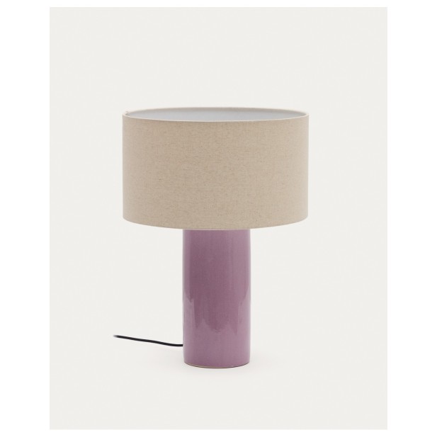 Lámpara de mesa Toneric de cerámica con acabado lila y algodón - Kave Home