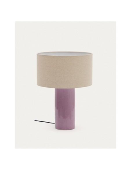Lámpara de mesa Toneric de cerámica con acabado lila y algodón - Kave Home