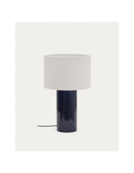 Lámpara de mesa Toneric de cerámica con acabado azul y algodón - Kave Home