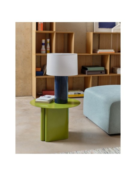 Lámpara de mesa Toneric de cerámica con acabado azul y algodón - Kave Home