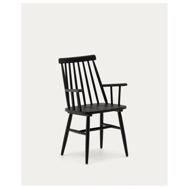 Silla con brazos Tressia DM y madera maciza de caucho lacado negro - Kave Home