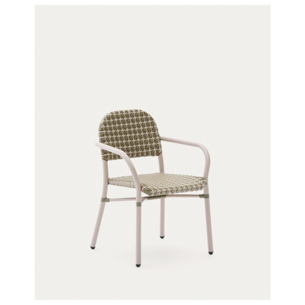 Silla apilable Tuccia de aluminio y ratán sintético verde y beige - Kave Home