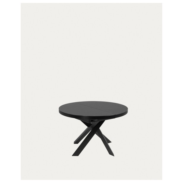 Mesa extensible redonda Vashti de cristal y patas de acero acabado negro Ø 120 (160) cm - Kave Home