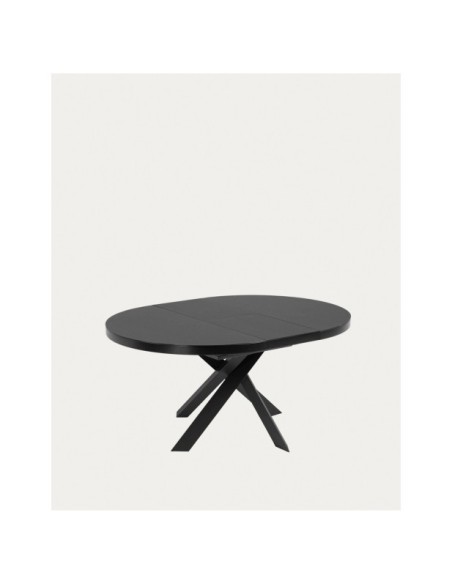 Mesa extensible redonda Vashti de cristal y patas de acero acabado negro Ø 120 (160) cm - Kave Home