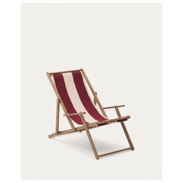 Hamaca plegable de exterior Vilara rayas granate y beige de madera maciza de acacia FSC 100% - Kave Home