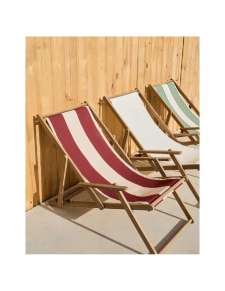 Hamaca plegable de exterior Vilara rayas granate y beige de madera maciza de acacia FSC 100% - Kave Home