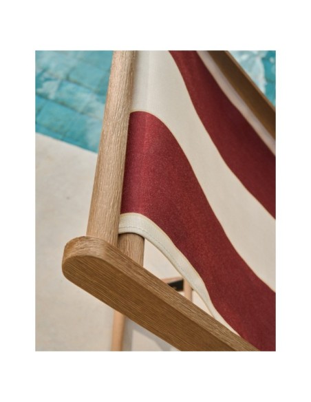 Hamaca plegable de exterior Vilara rayas granate y beige de madera maciza de acacia FSC 100% - Kave Home