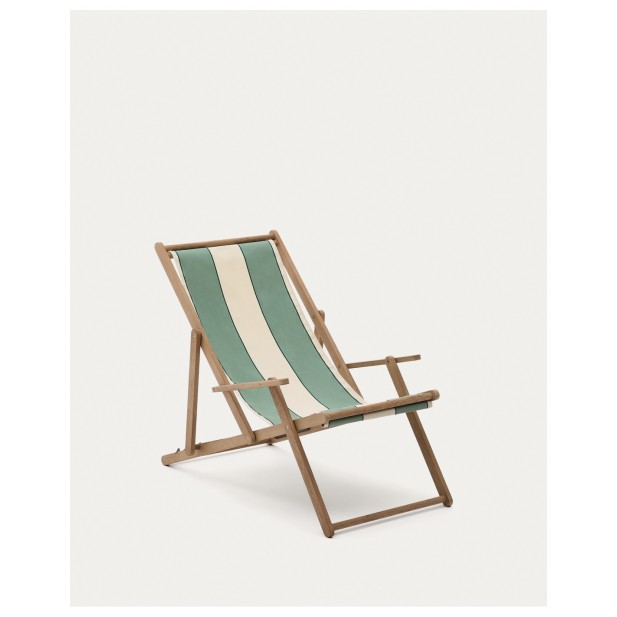 Hamaca plegable de exterior Vilara rayas verde y beige de madera maciza de acacia FSC 100% - Kave Home