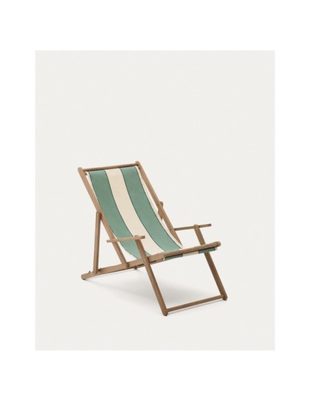 Hamaca plegable de exterior Vilara rayas verde y beige de madera maciza de acacia FSC 100% - Kave Home