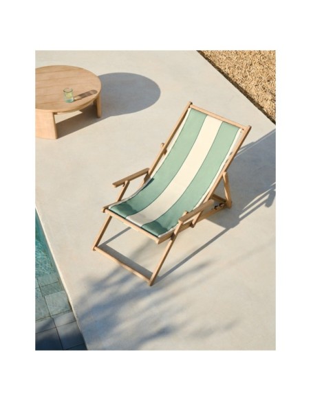 Hamaca plegable de exterior Vilara rayas verde y beige de madera maciza de acacia FSC 100% - Kave Home