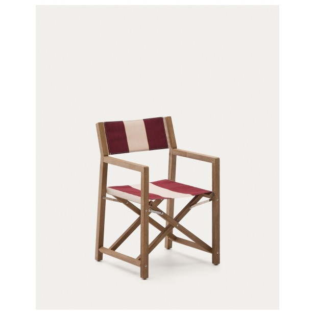 Silla plegable de exterior Vilara rayas granate y beige de madera maciza de acacia FSC 100% - Kave Home
