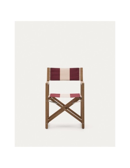 Silla plegable de exterior Vilara rayas granate y beige de madera maciza de acacia FSC 100% - Kave Home