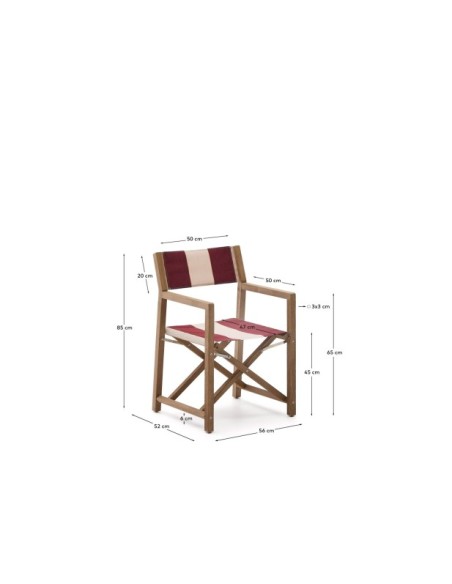 Silla plegable de exterior Vilara rayas granate y beige de madera maciza de acacia FSC 100% - Kave Home