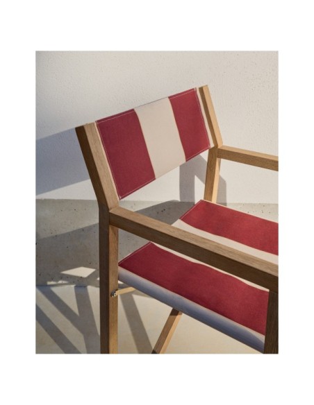 Silla plegable de exterior Vilara rayas granate y beige de madera maciza de acacia FSC 100% - Kave Home