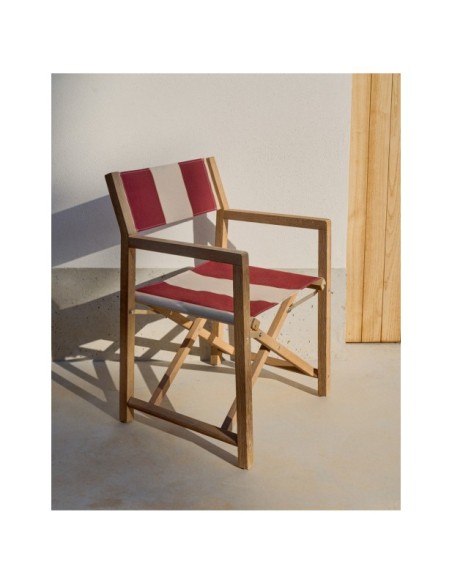 Silla plegable de exterior Vilara rayas granate y beige de madera maciza de acacia FSC 100% - Kave Home