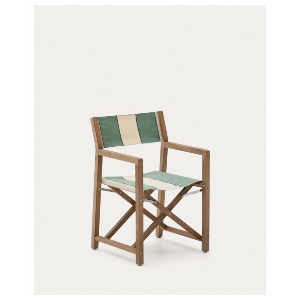 Silla plegable de exterior Vilara rayas verde y beige de madera maciza de acacia FSC 100% - Kave Home