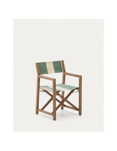 Silla plegable de exterior Vilara rayas verde y beige de madera maciza de acacia FSC 100% - Kave Home