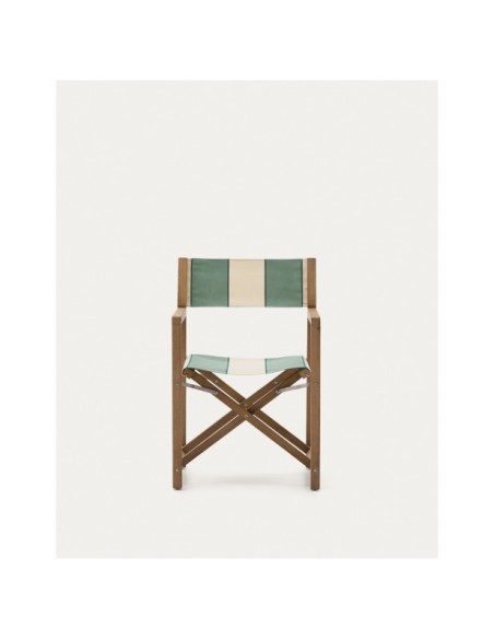 Silla plegable de exterior Vilara rayas verde y beige de madera maciza de acacia FSC 100% - Kave Home