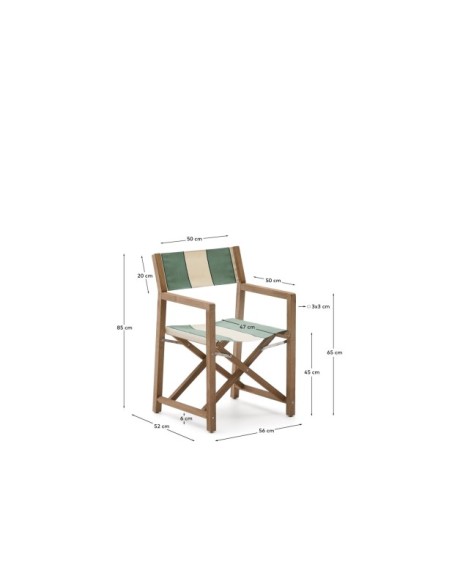 Silla plegable de exterior Vilara rayas verde y beige de madera maciza de acacia FSC 100% - Kave Home