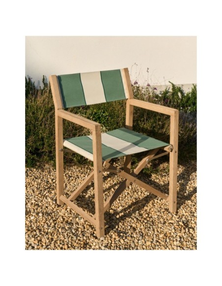 Silla plegable de exterior Vilara rayas verde y beige de madera maciza de acacia FSC 100% - Kave Home