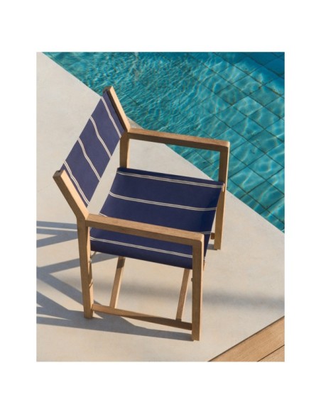 Silla plegable de exterior Vilara rayas azul y beige de madera maciza de acacia FSC 100% - Kave Home