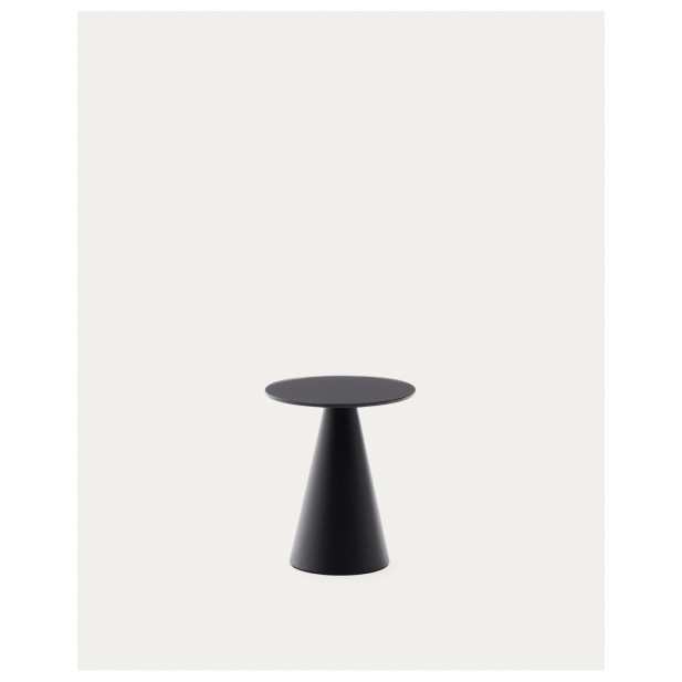Mesa auxiliar Wilshire cristal templado glaseado y acero acabado pintado negro mate Ø35cm - Kave Home