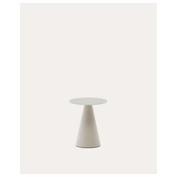 Mesa auxiliar Wilshire cristal templado glaseado y acero acabado pintado gris mate Ø35cm - Kave Home