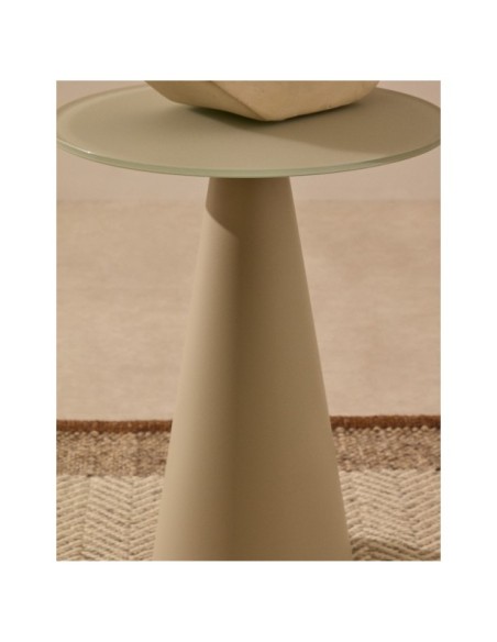 Mesa auxiliar Wilshire cristal templado glaseado y acero acabado pintado gris mate Ø35cm - Kave Home