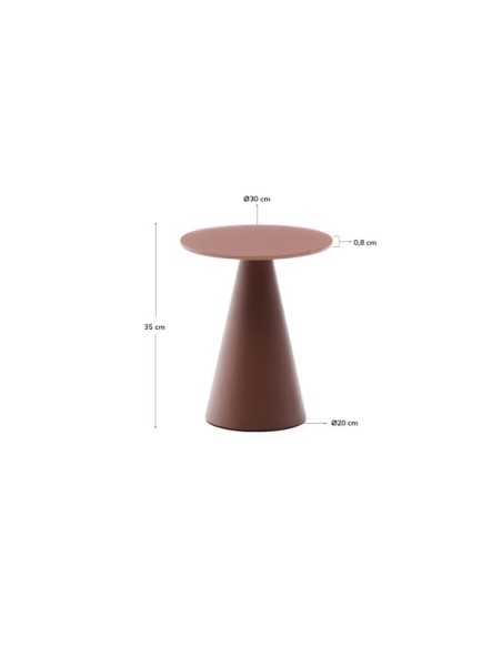 Mesa auxiliar Wilshire cristal templado glaseado y acero acabado pintado terracota mate Ø30cm - Kave Home