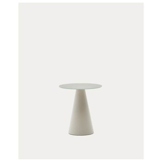 Mesa auxiliar Wilshire cristal templado glaseado y acero acabado pintado gris mate Ø50cm - Kave Home