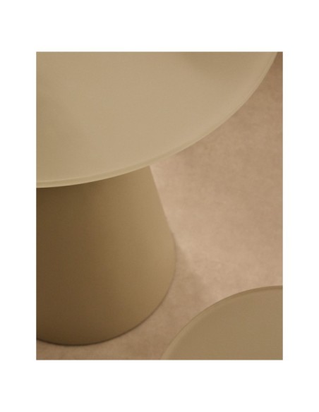 Mesa auxiliar Wilshire cristal templado glaseado y acero acabado pintado gris mate Ø50cm - Kave Home